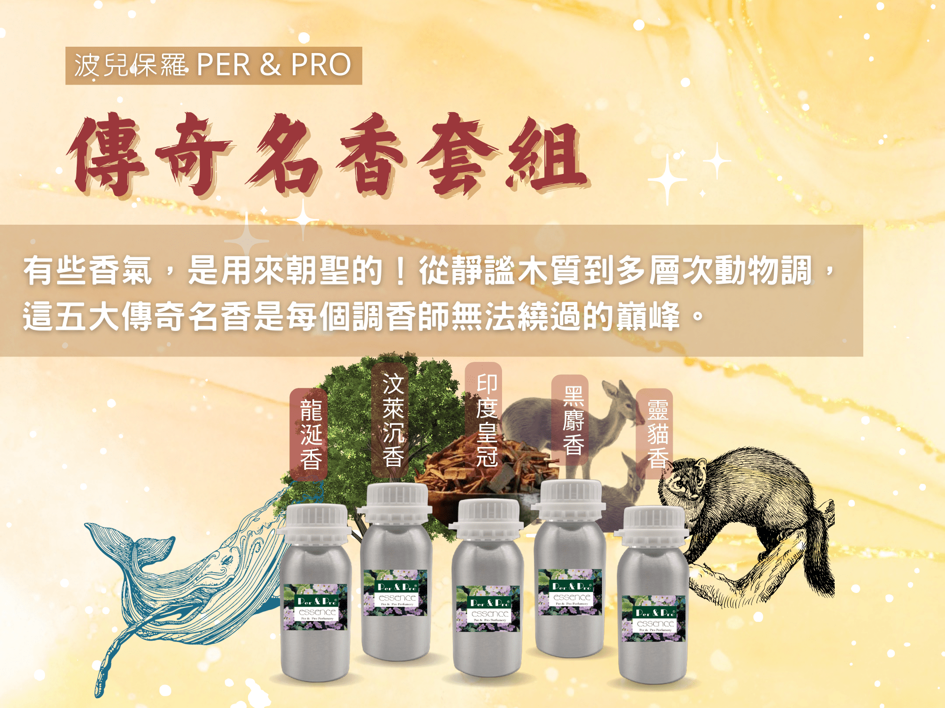 傳奇名香套組、四大名香、沉香、檀香、龍涎香、麝香、靈貓香